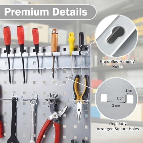 Silver Wall-Mounted Pegboard 120x60cm 28-Piece Tool Organizer Kit