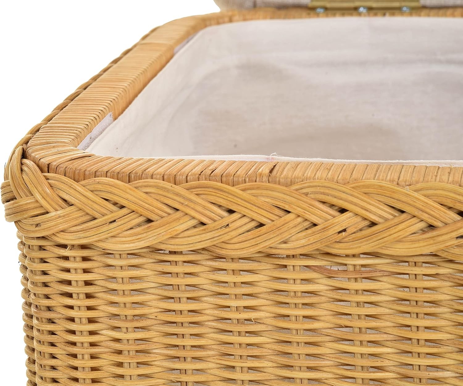 Rattan Laundry Basket Seat with Cushion Lid Honey Storage Chest Square 46×46×50