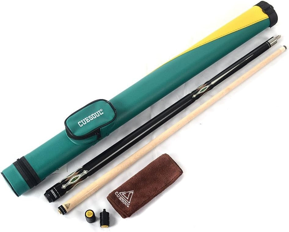 58in Maple Pool Cue 19oz 13mm Tip 1/2 Joint Balanced Cue Case Set