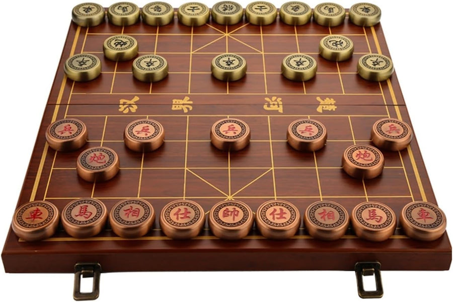 Large Brass Xiangqi Chinese Chess Set Foldable Retro Travel Board