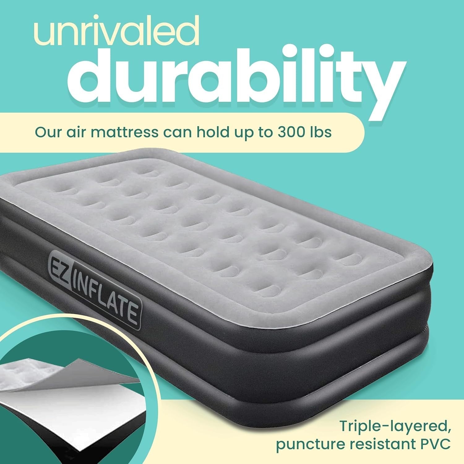 Double-High Twin Air Mattress with Built-in Pump & Flocked Top