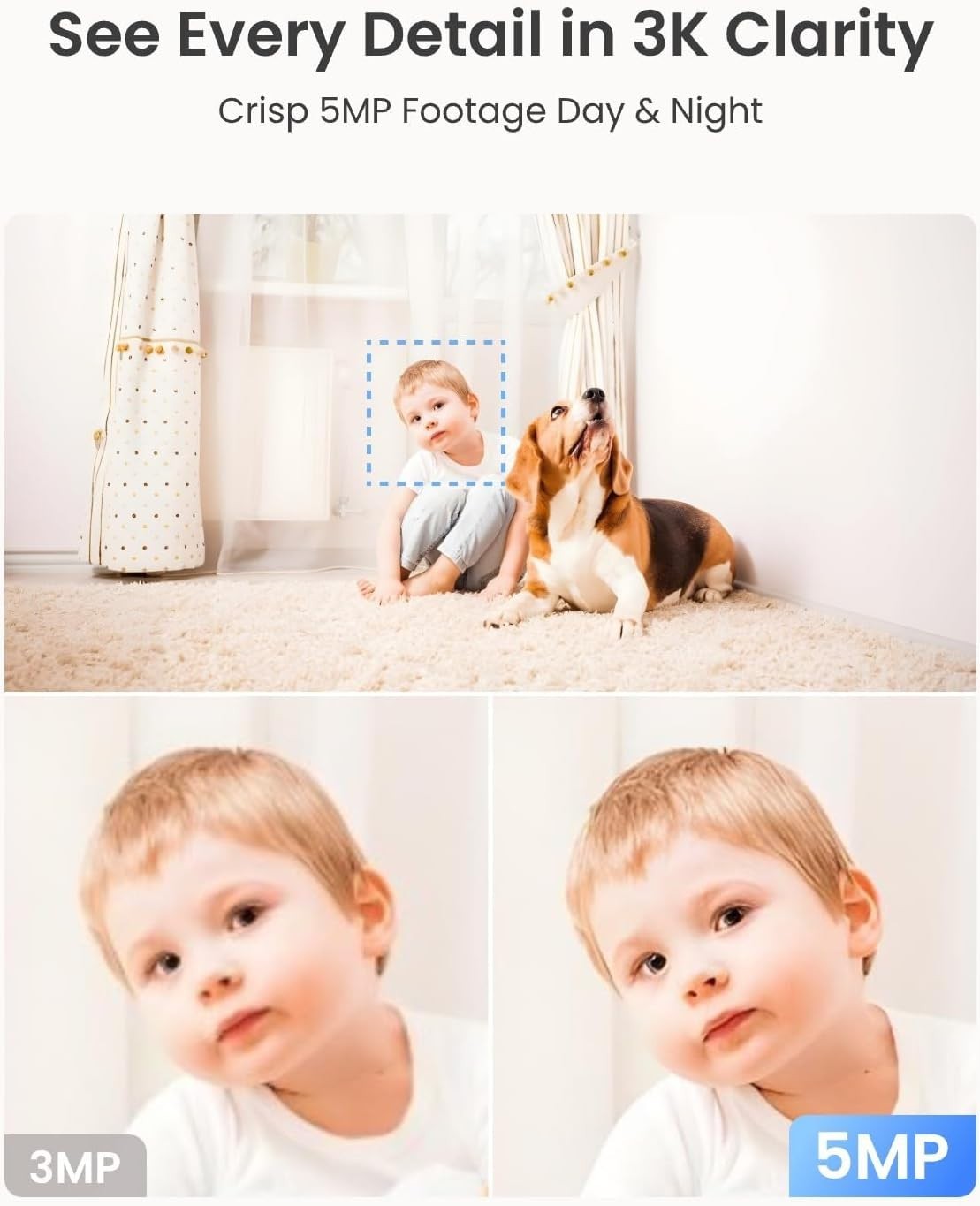 3K Indoor Security Camera 360° Auto Tracking Pet Baby Monitor WiFi