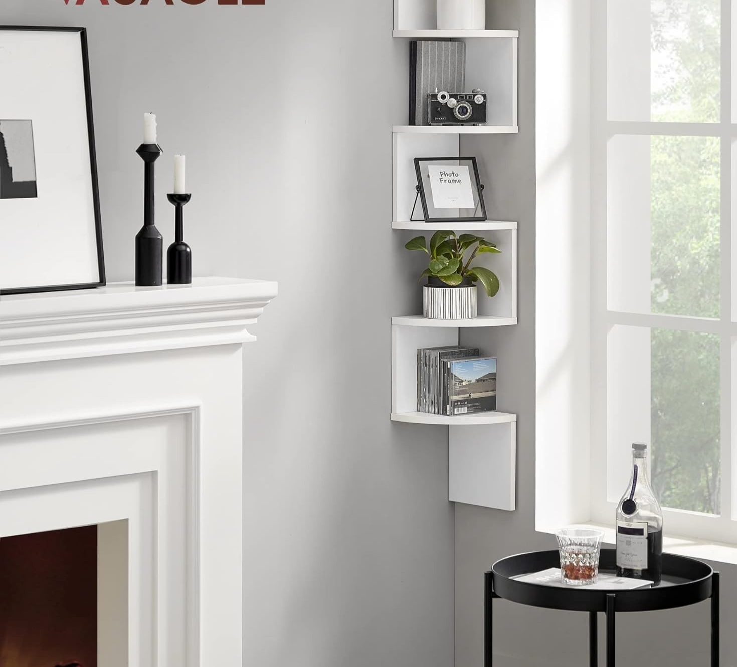 5 Tier Corner Wall Shelf White Floating Zigzag Display Unit 126cm