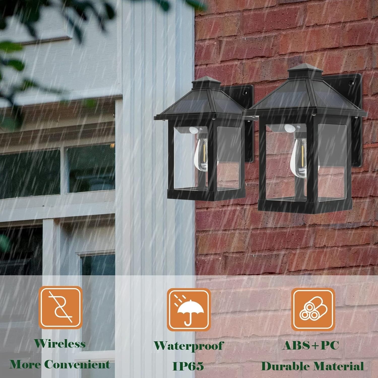 2 Pack Solar Wall Lights Outdoor Motion Sensor 3 Modes IP65 Black