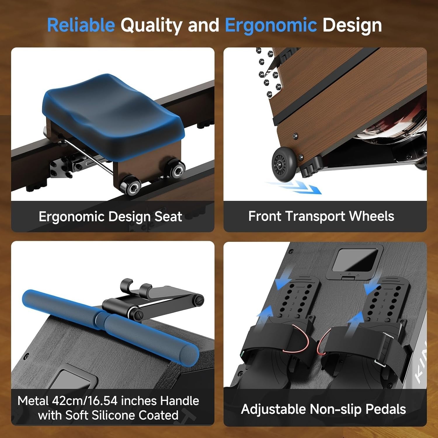 Triple-Folding Water Rowing Machine 6-Level Resistance LCD App Rower 150KG