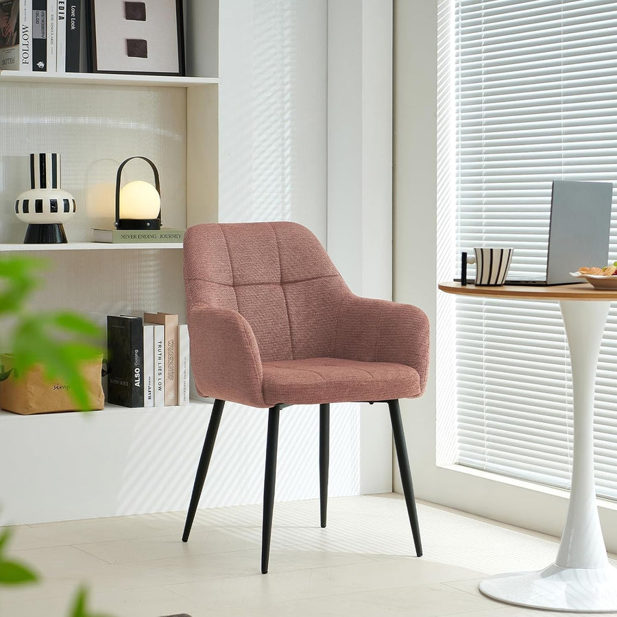 Plush Chenille Armchair Cross Metal Legs Soft Padded Seat Dining Office