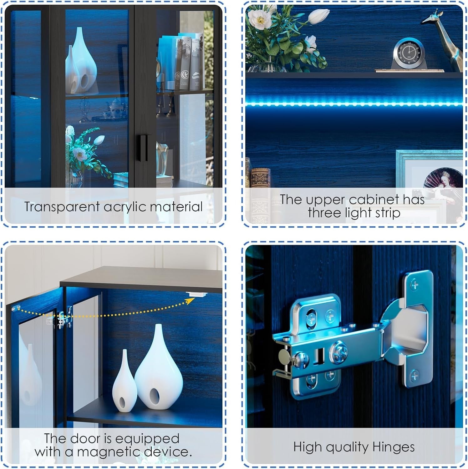 Glass Display Cabinet w/ Lights, Lockable Doors, 3-Tier Storage Unit