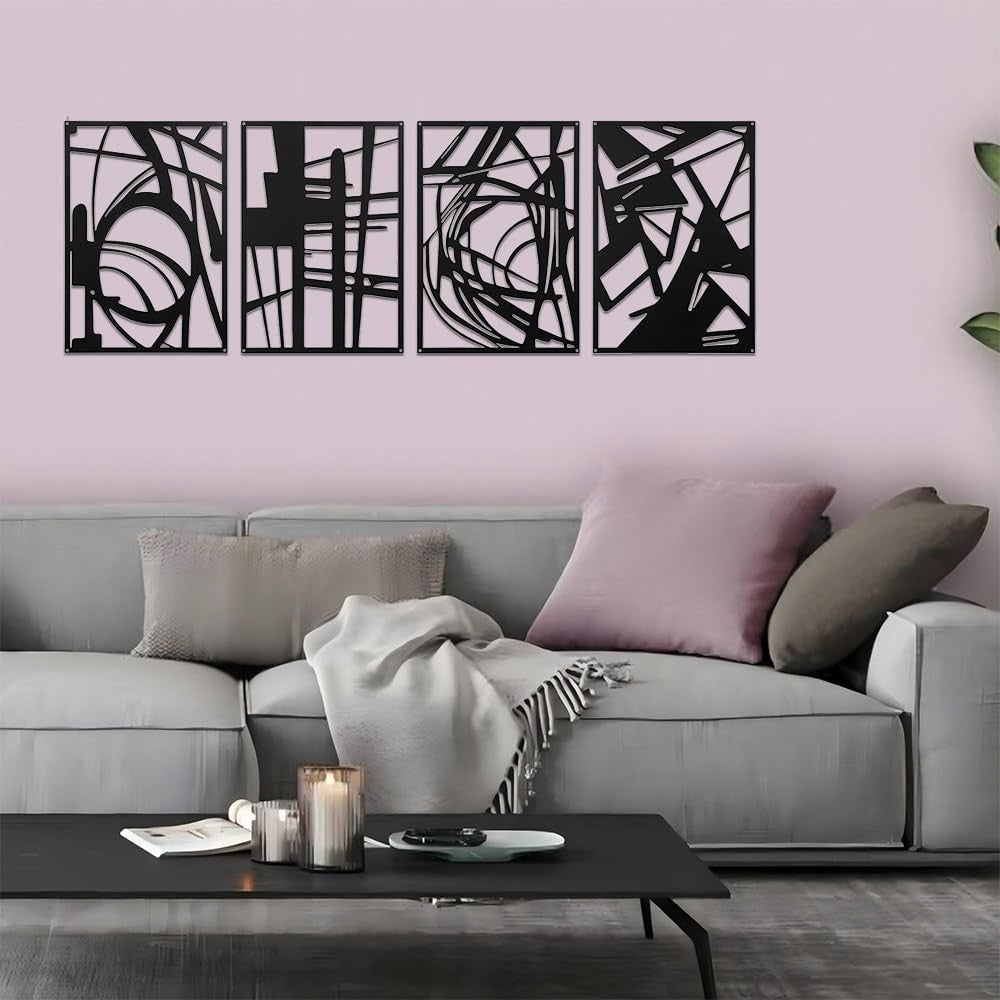 Abstract Black Metal Wall Art 4pc Modern Iron Panels