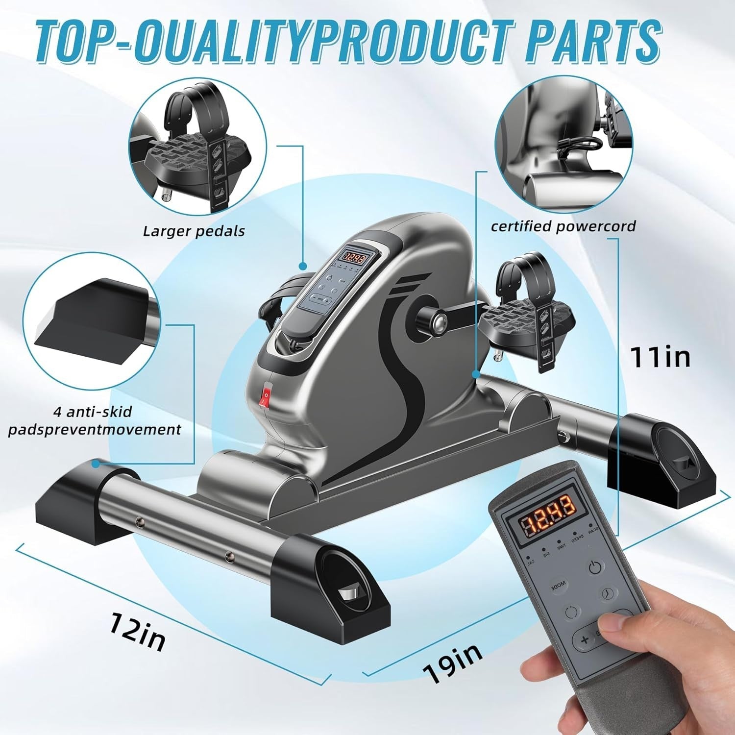 Electric Mini Pedal Exerciser Remote 10 Speed Rehab Trainer