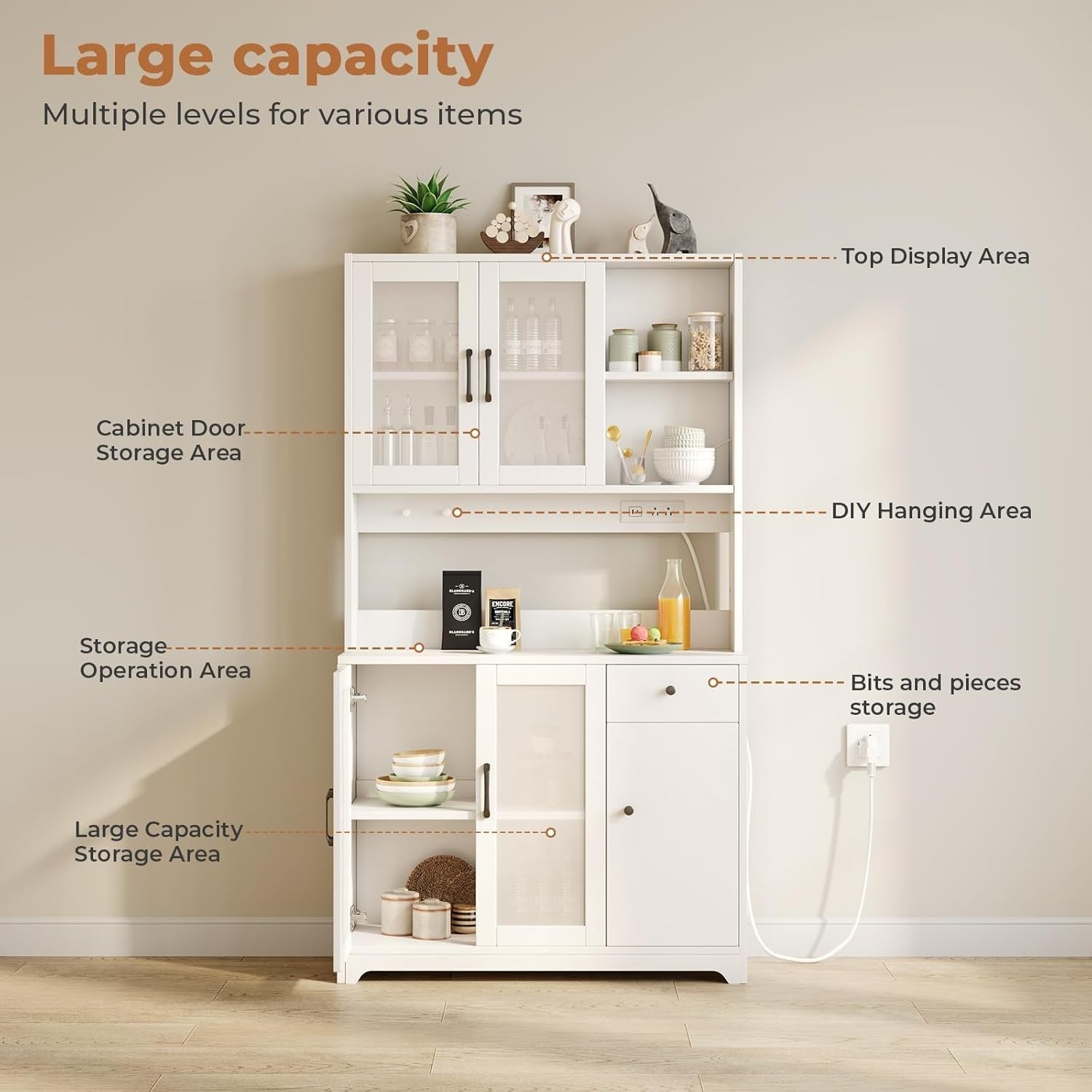 White Tall Kitchen Pantry Cupboard 5 Doors 1 Drawer 183.5cm