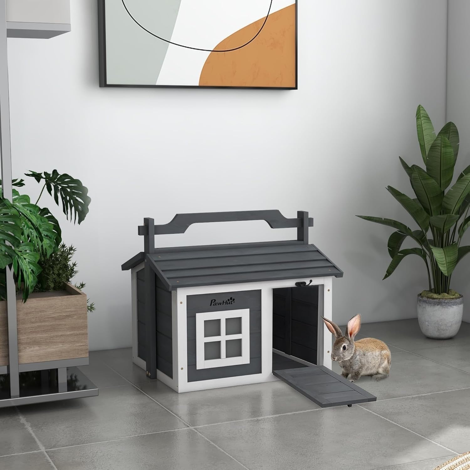 Spacious Wooden Rabbit Hutch Indoor Outdoor with Openable Roof 61x53.5x49.5cm