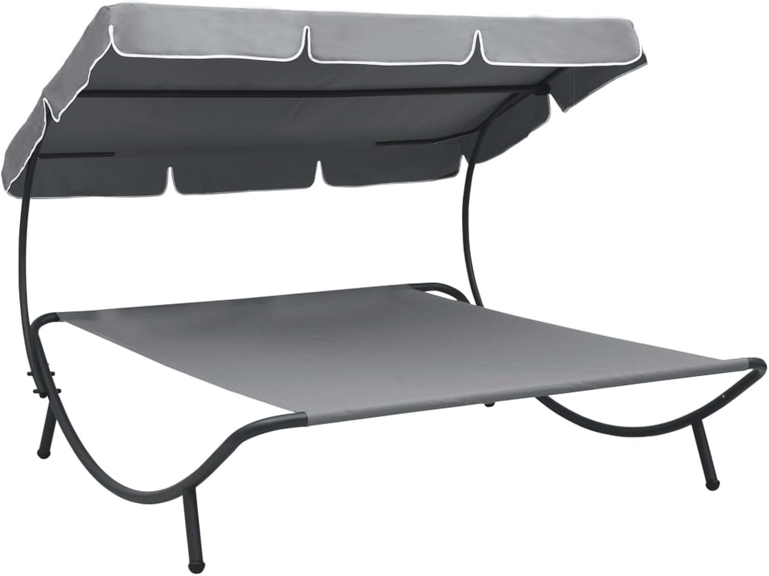 Grey Outdoor Double Lounge Bed with Canopy Weatherproof Patio Sunbed