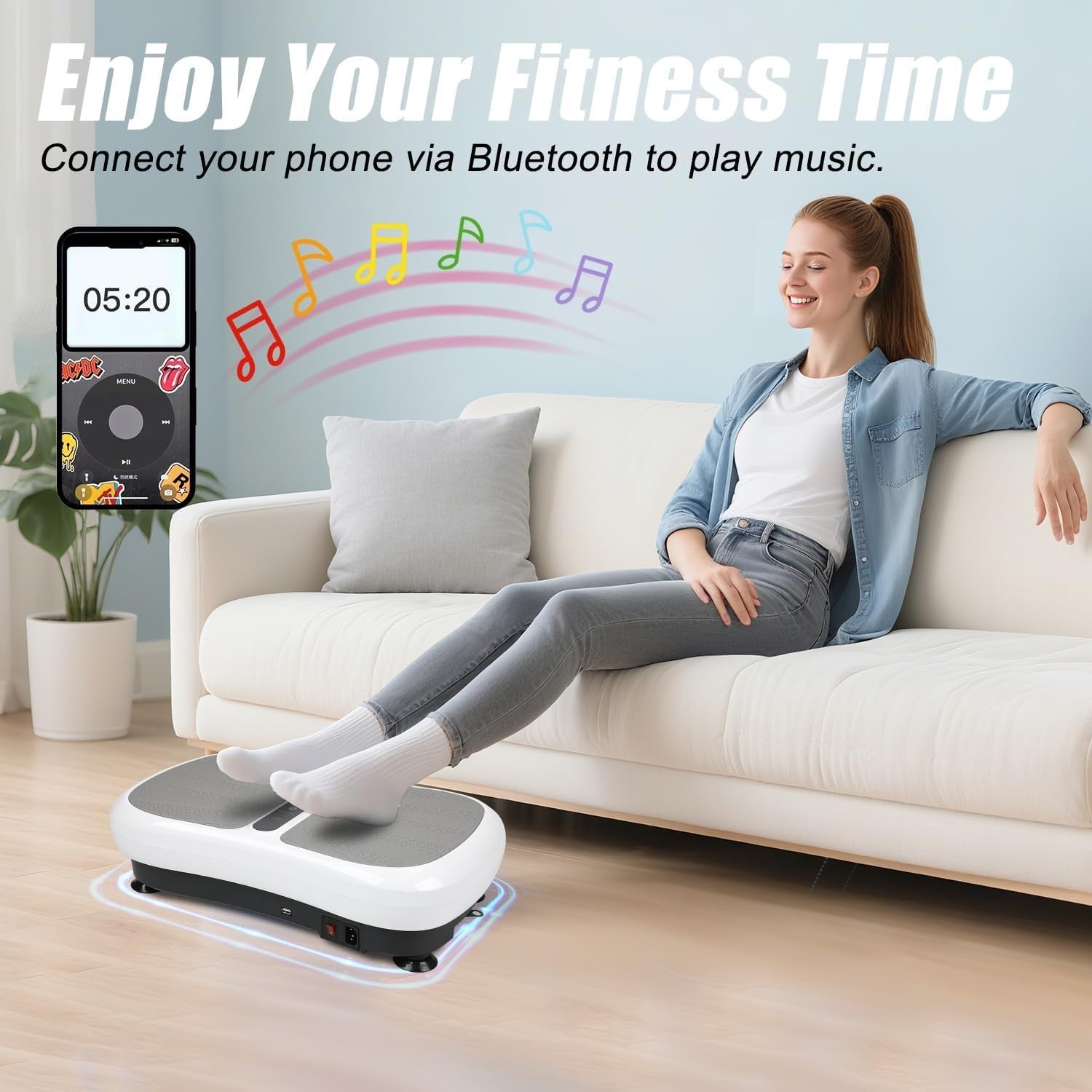 Portable Vibration Plate Exercise Machine Bluetooth Bands Whole Body Trainer