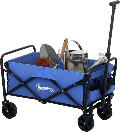 Black Folding Utility Wagon 68kg Multi-Terrain Garden Camping Shopping Trolley