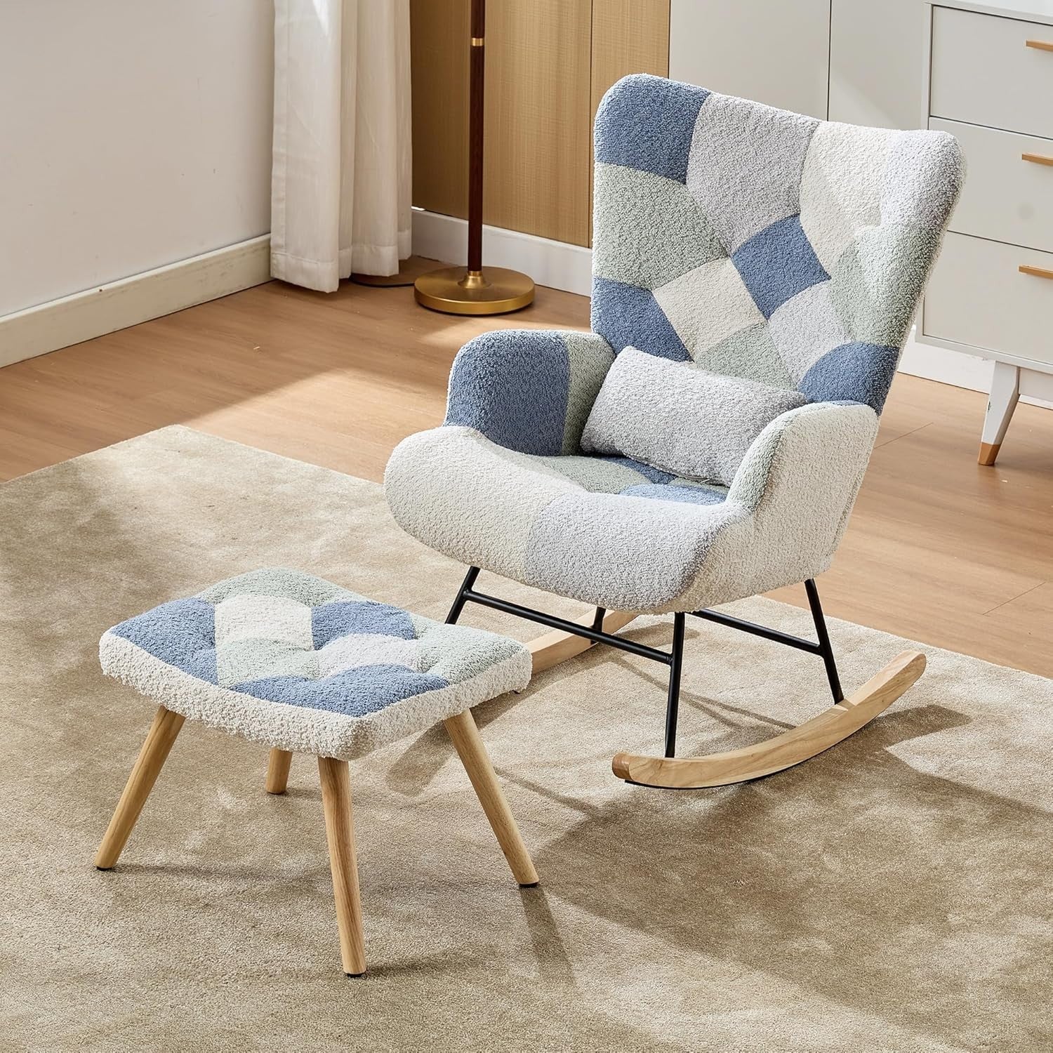 Rocking Chair w/ Footstool Wingback Plush Armchair Nursing Lounge Seat