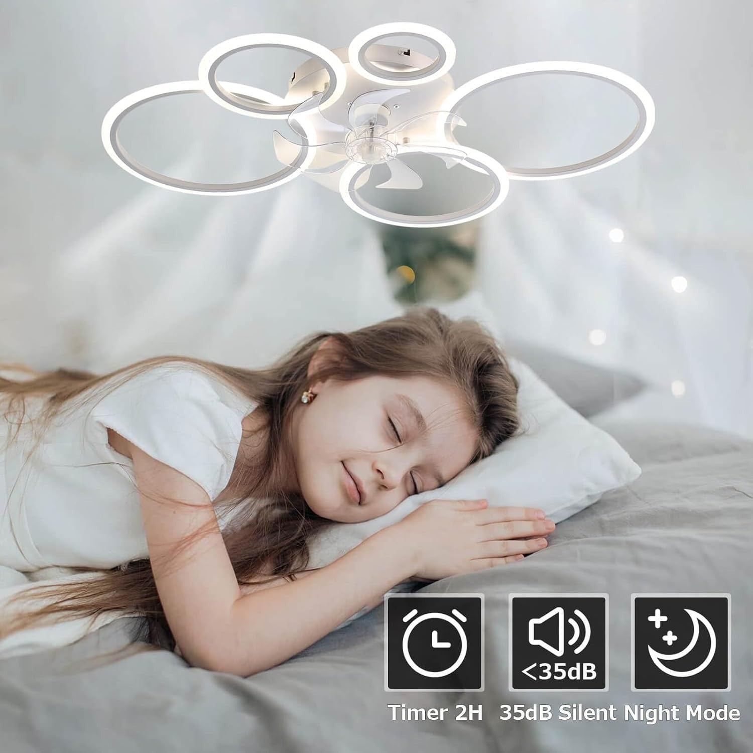 Smart Ceiling Fan with Light, 6-Speed, Dimmable, Reversible, 100cm, Black