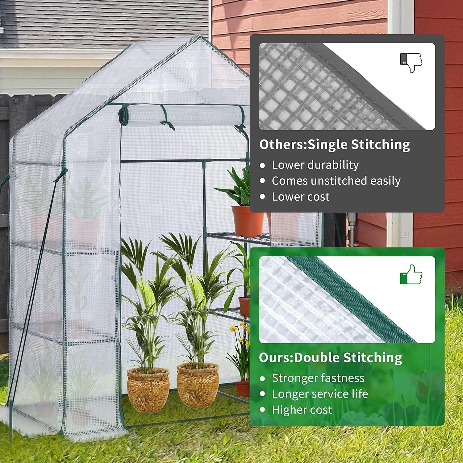 Walk-In Greenhouse 4 Shelves | Reinforced PE Cover | Steel Frame | Compact