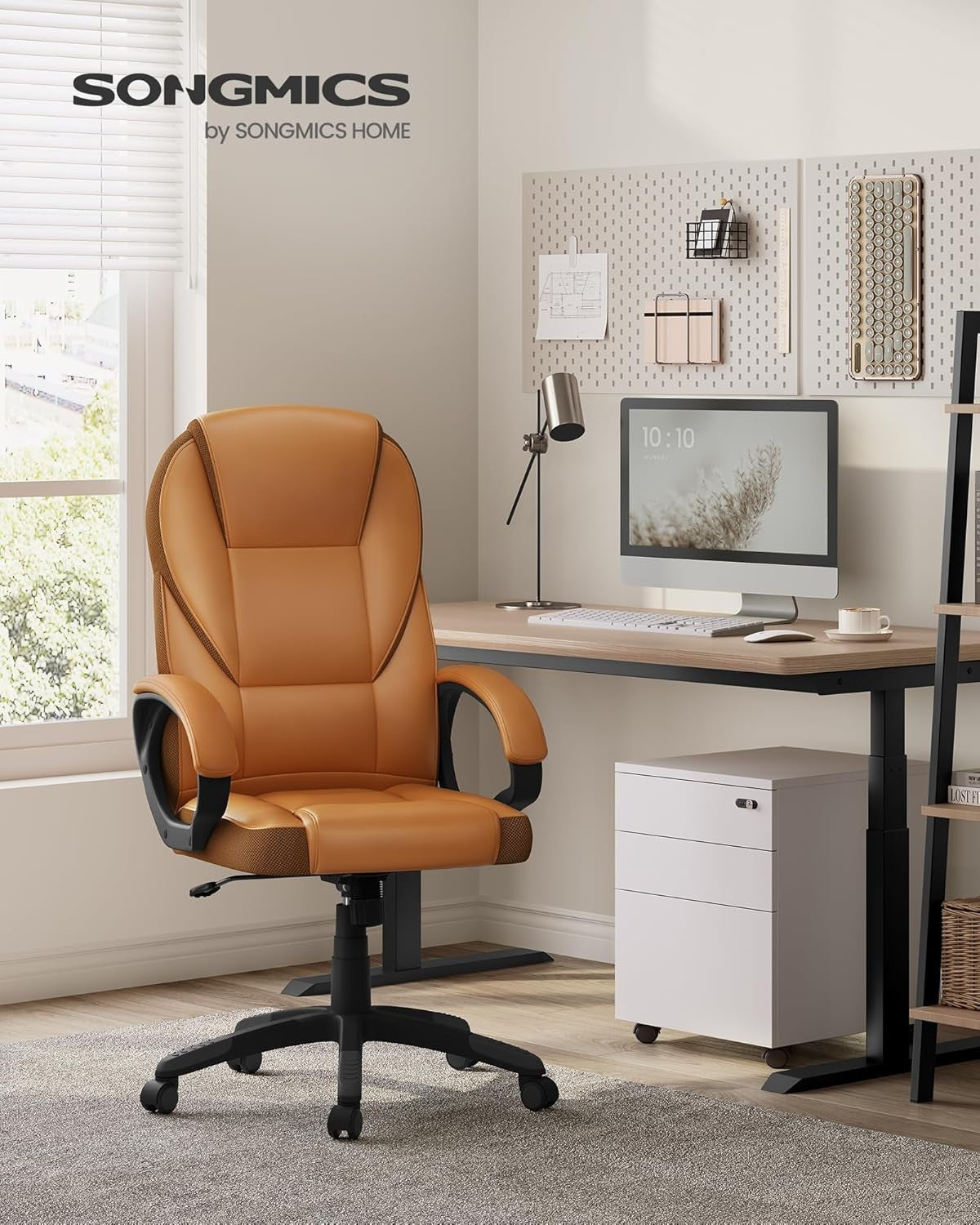 Ergonomic Office Chair Faux Leather Swivel Desk Seat Adjustable Height Brown