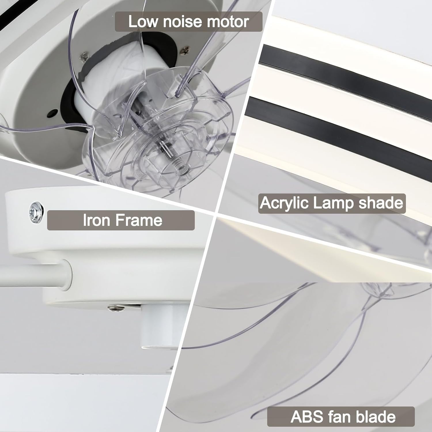 19.7" Ceiling Fan with Light, Bladeless, 6 Speeds, Dimmable, APP