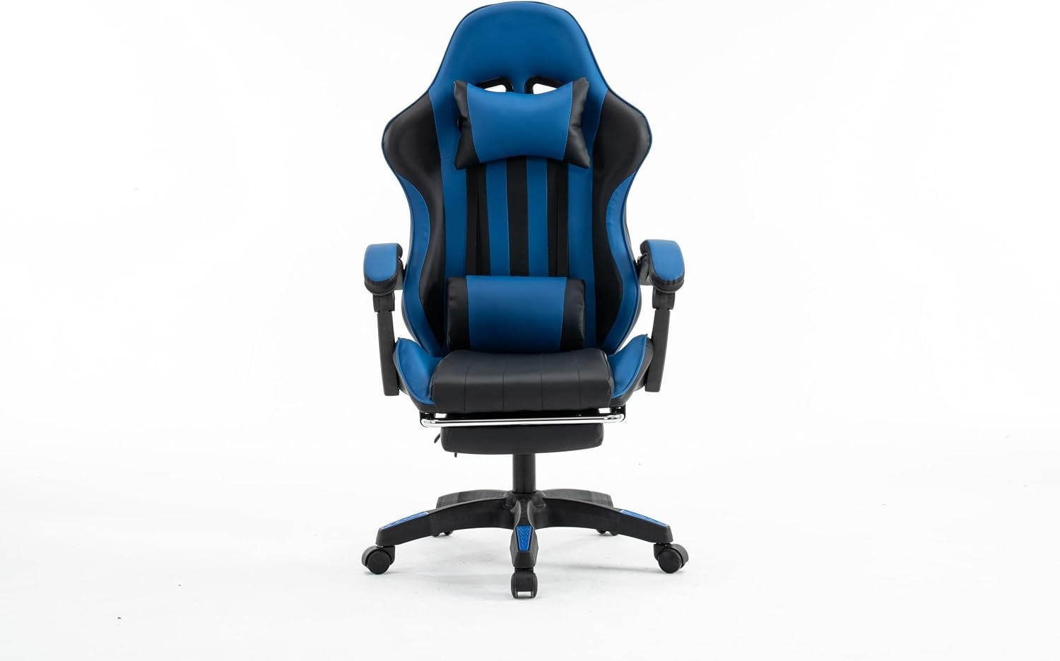 Gaming Chair Blue Faux Leather Office Desk Swivel Adjustable Height Armrest Foot