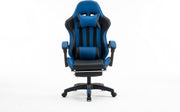 Gaming Chair Blue Faux Leather Office Desk Swivel Adjustable Height Armrest Foot