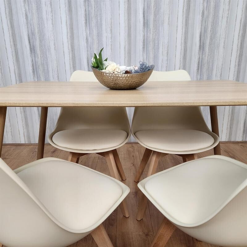 Modern Dining Table Set with 4 Chairs Wood Legs Kitchen Room Cafe