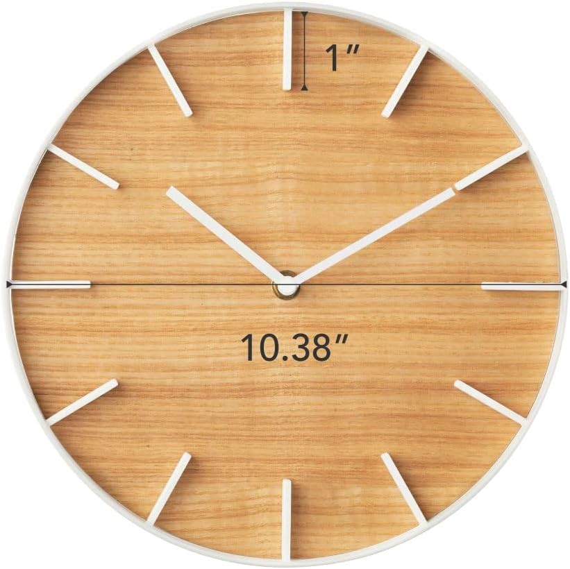 Modern Ash Wood Wall Clock Silent Non-Ticking Large Display Home Decor