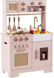 Kids Wooden Play Kitchen w/ Lights Sounds Ice Maker Coffee Pink