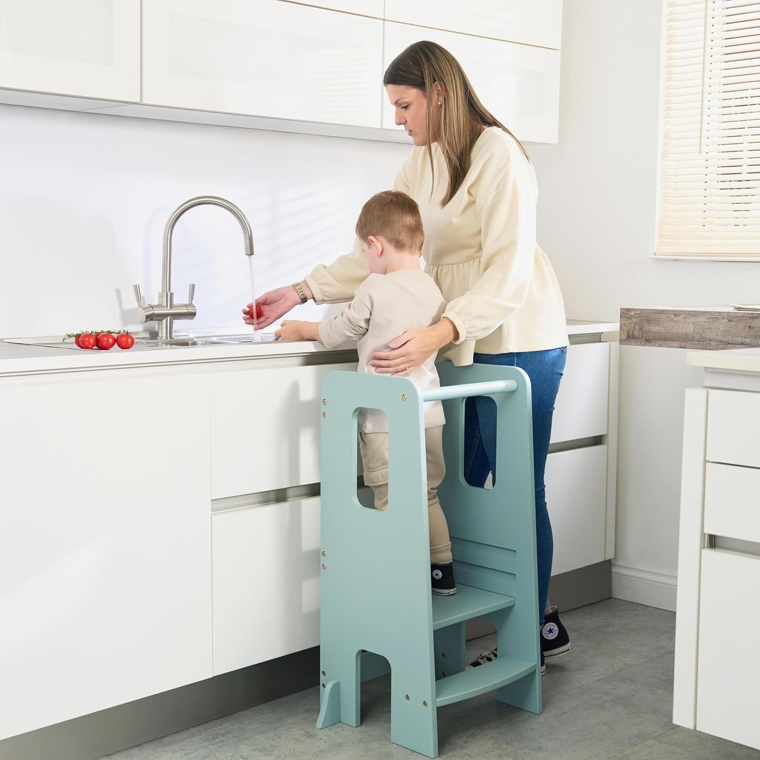 Adjustable Toddler Learning Tower Stool with Anti-Tip Safety & Easy Assembly
