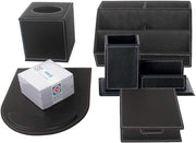 6-Piece PU Leather Desk Organizer Set with Pen Holder, Tissue Box & Mousepad
