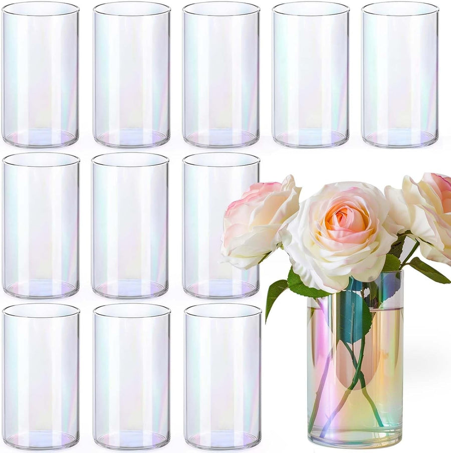 Iridescent Glass Cylinder Vase Set of 12 Flower Candle Wedding Table Decor