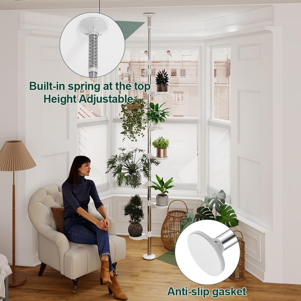 7 Tier Adjustable Floor to Ceiling Plant Stand Indoor Hanging Flower Shelf