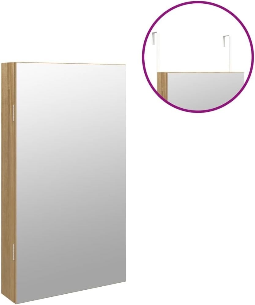 Brown Wall Mounted LED Jewellery Organizer Mirror Lockable Cabinet