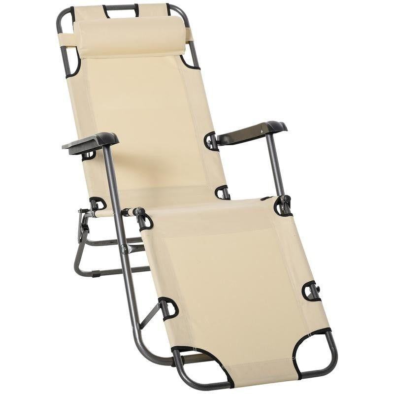 Adjustable Folding Recliner Sun Lounger Chair Beige Outdoor Garden