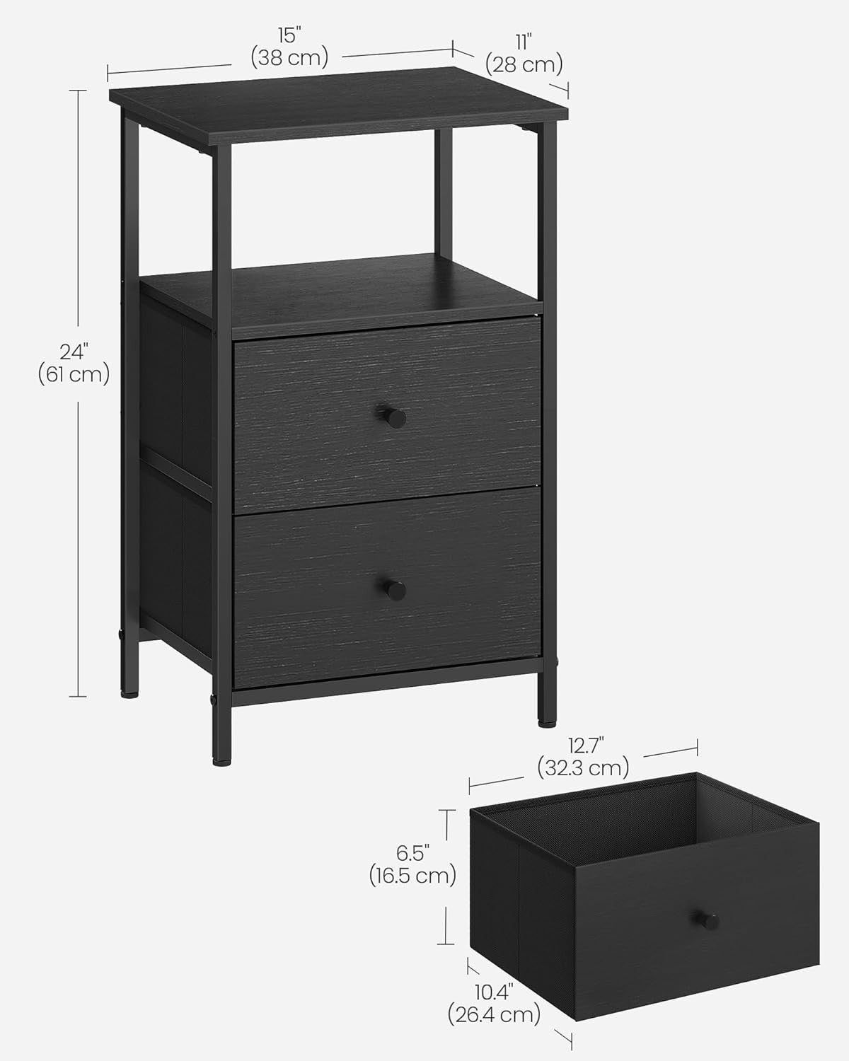 Tall Bedside Tables with Shelf & Fabric Drawers, Modern 24-Inch Storage Set of 2