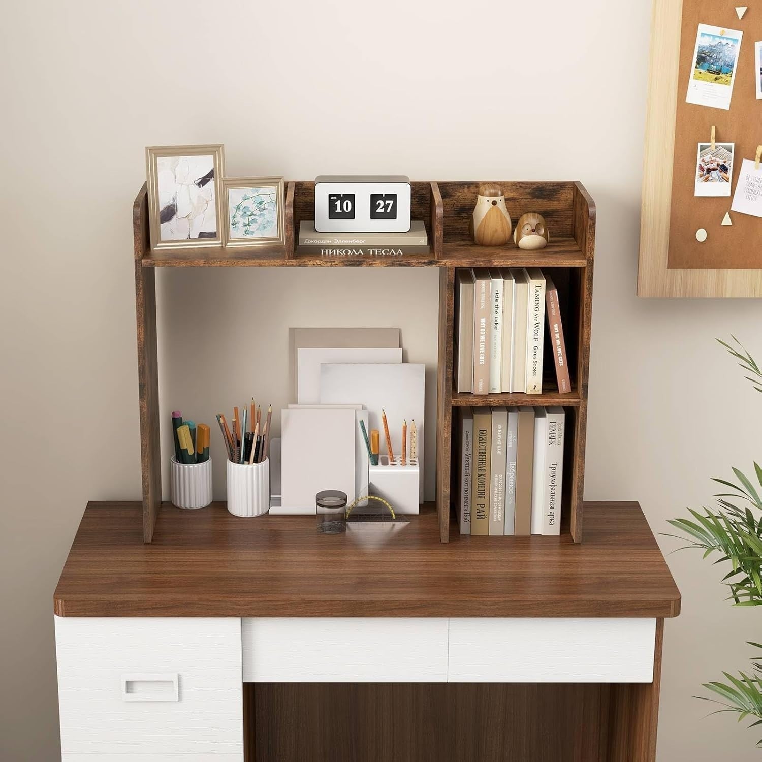 Rustic Brown 4-Tier Wooden Desk Bookshelf Organizer Display Shelf