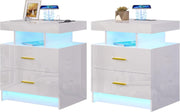 Set of 2 Modern LED Bedside Tables with Wireless Charging
