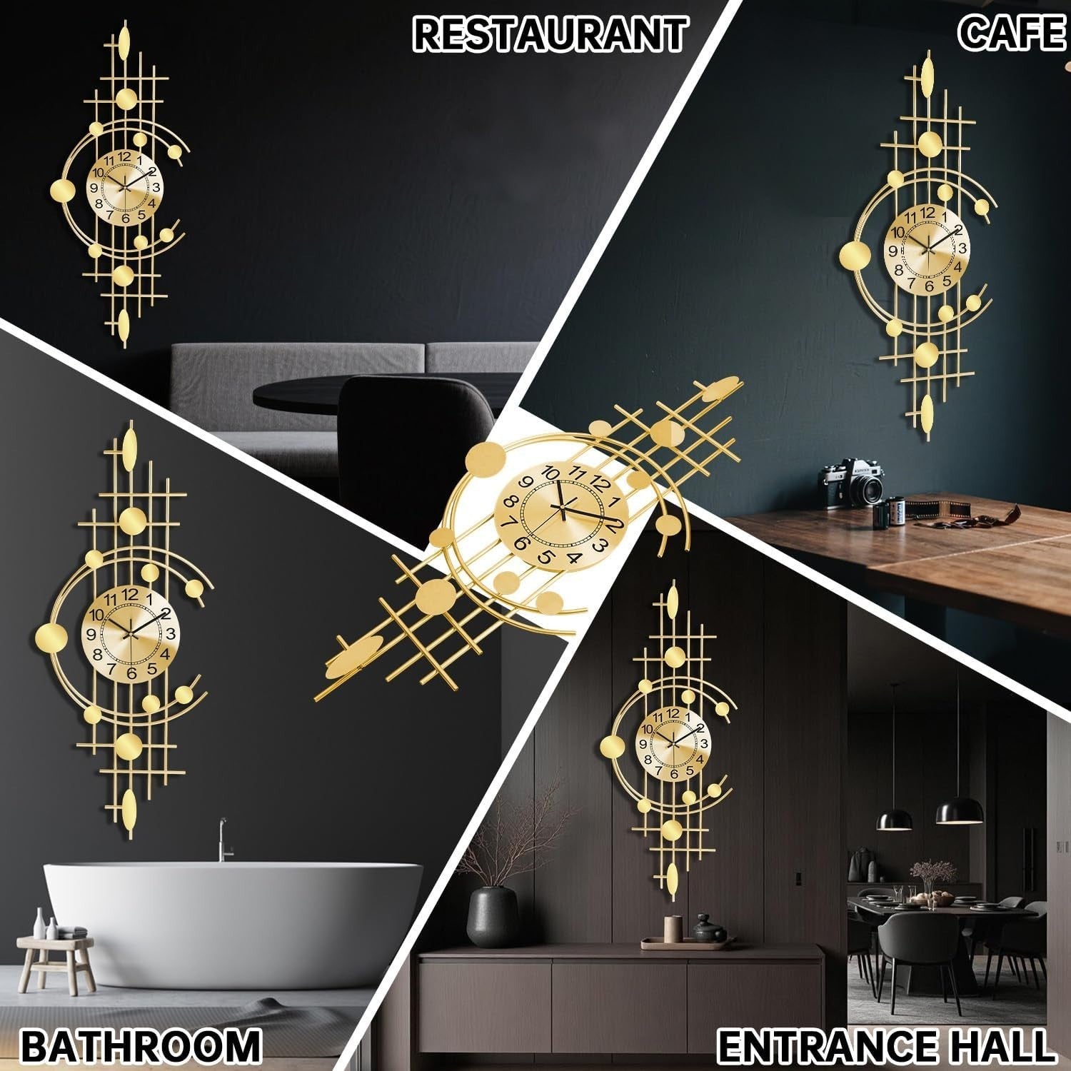 Luxury Gold Wall Clock Modern Silent Quartz Art Deco Large Home Decor