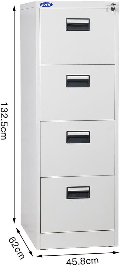 White Metal Filing Cabinet 4 Drawer Lockable 132cm Office Storage