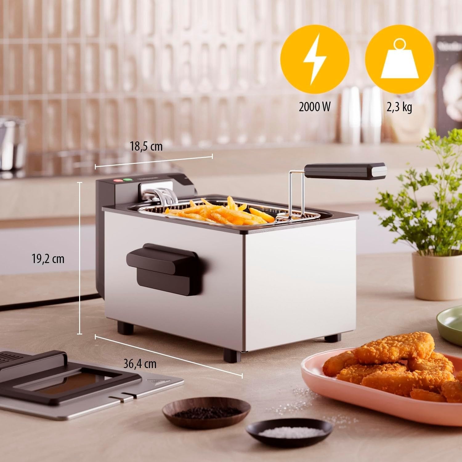 3L Stainless Steel Deep Fat Fryer 2000W Cool Zone Viewing Window