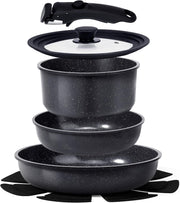 8pcs Grey Plus Ceramic Non Stick Induction Cookware Set with Detachable Handle