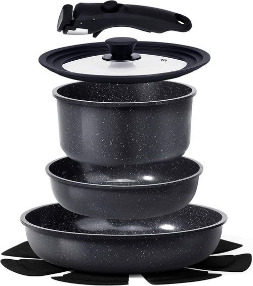 8pcs Grey Plus Ceramic Non Stick Induction Cookware Set with Detachable Handle