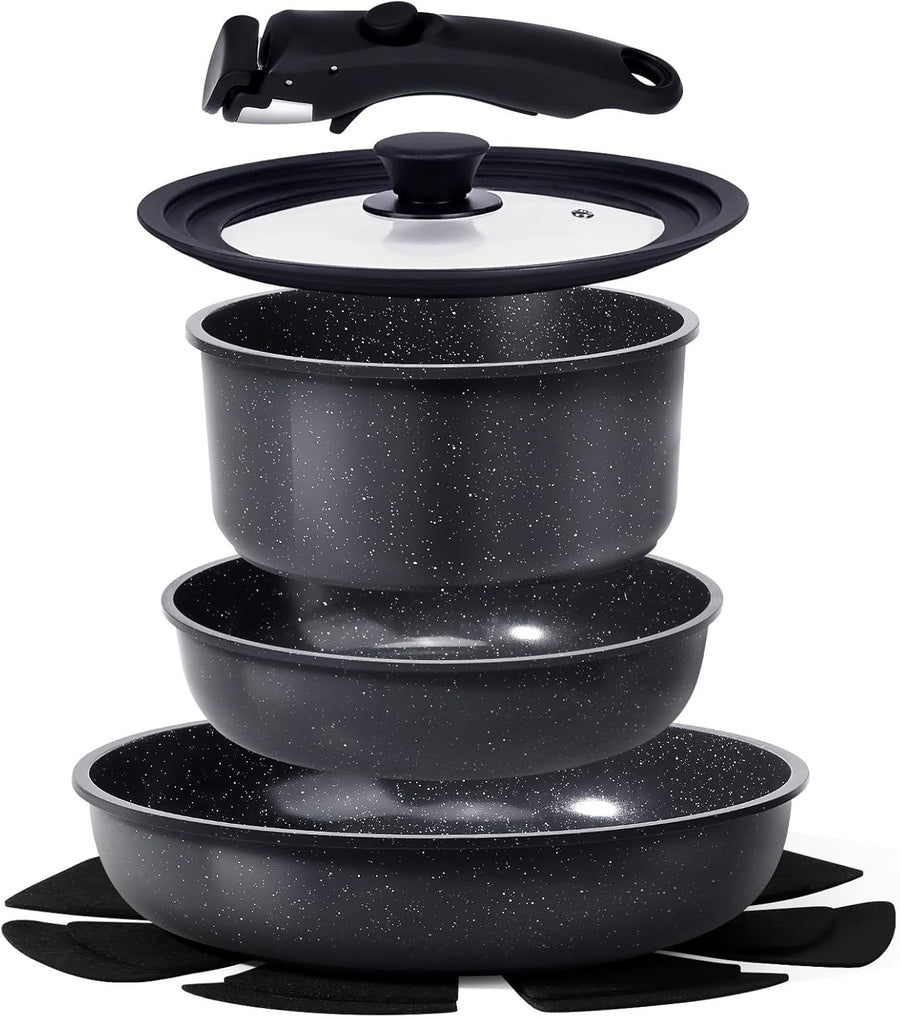 8pcs Grey Plus Ceramic Non Stick Induction Cookware Set with Detachable Handle