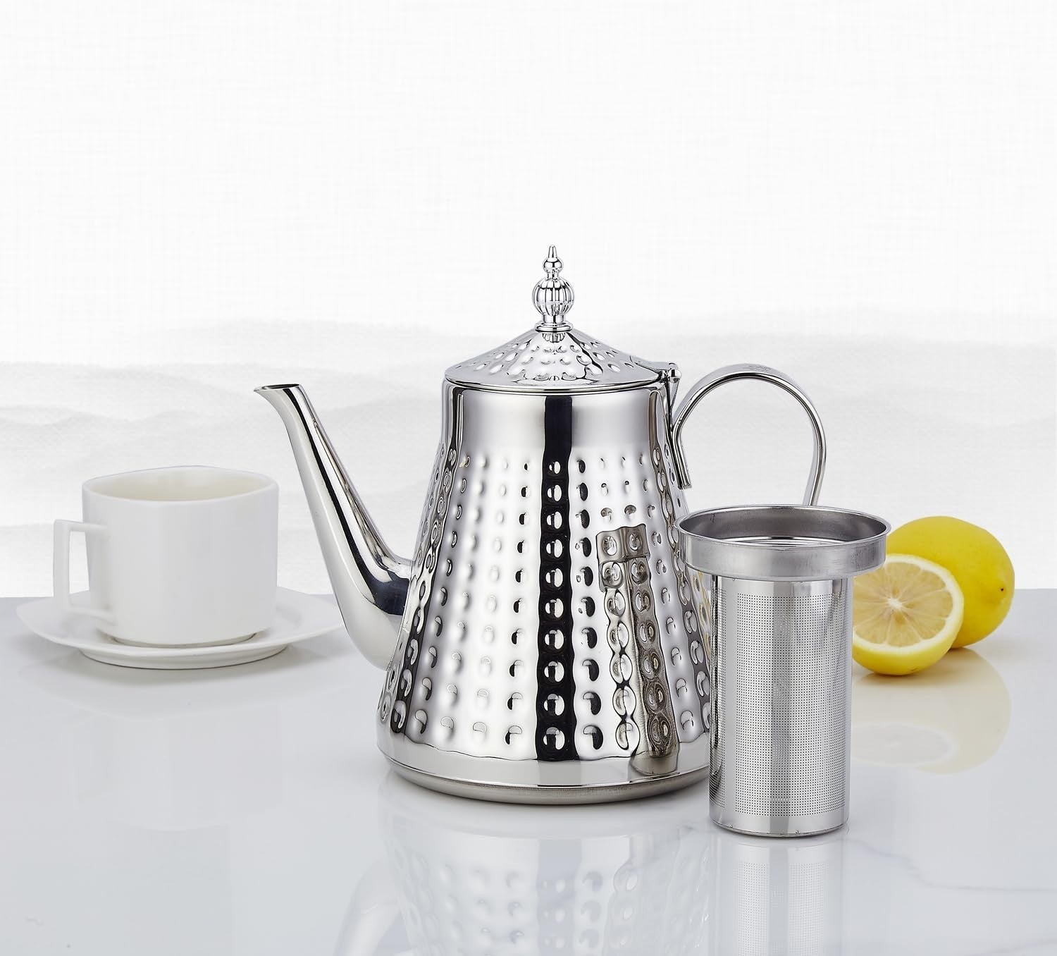 Stainless Steel Teapot 1.6L with Infuser Loose Leaf Tea Pot Silver