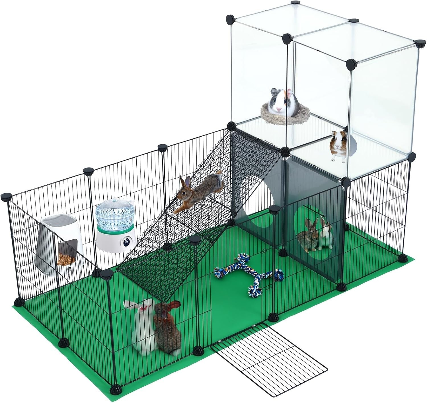 Large Rabbit Guinea Pig Playpen Indoor Modular Cage with Ramp Mat