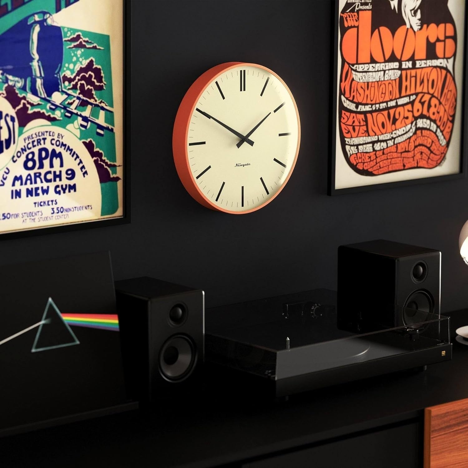 Retro Wall Clock 33cm Silent Sweep Orange Metal Office Kitchen Decor