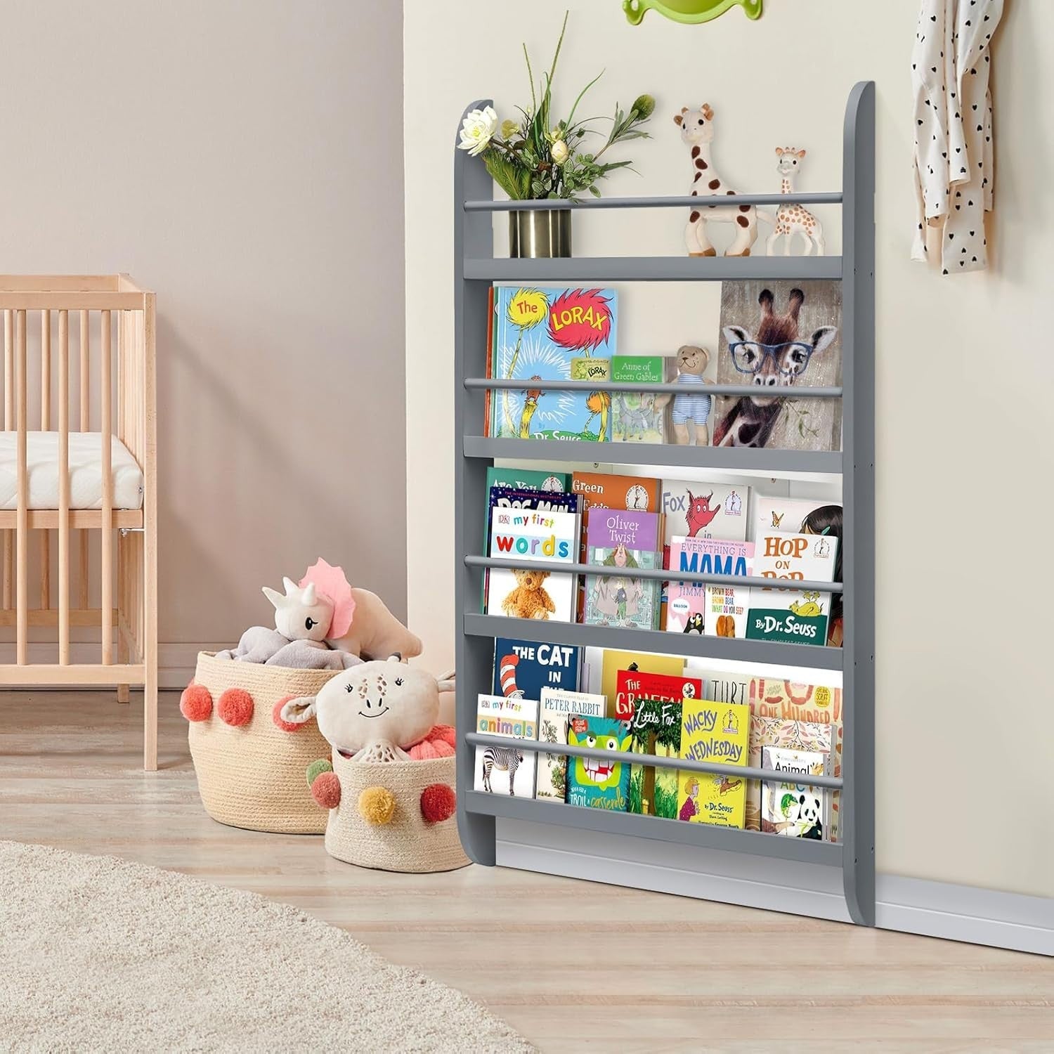 Modern 4-Tier Kids Bookshelf Wooden Storage Rack 117x60x10cm Grey