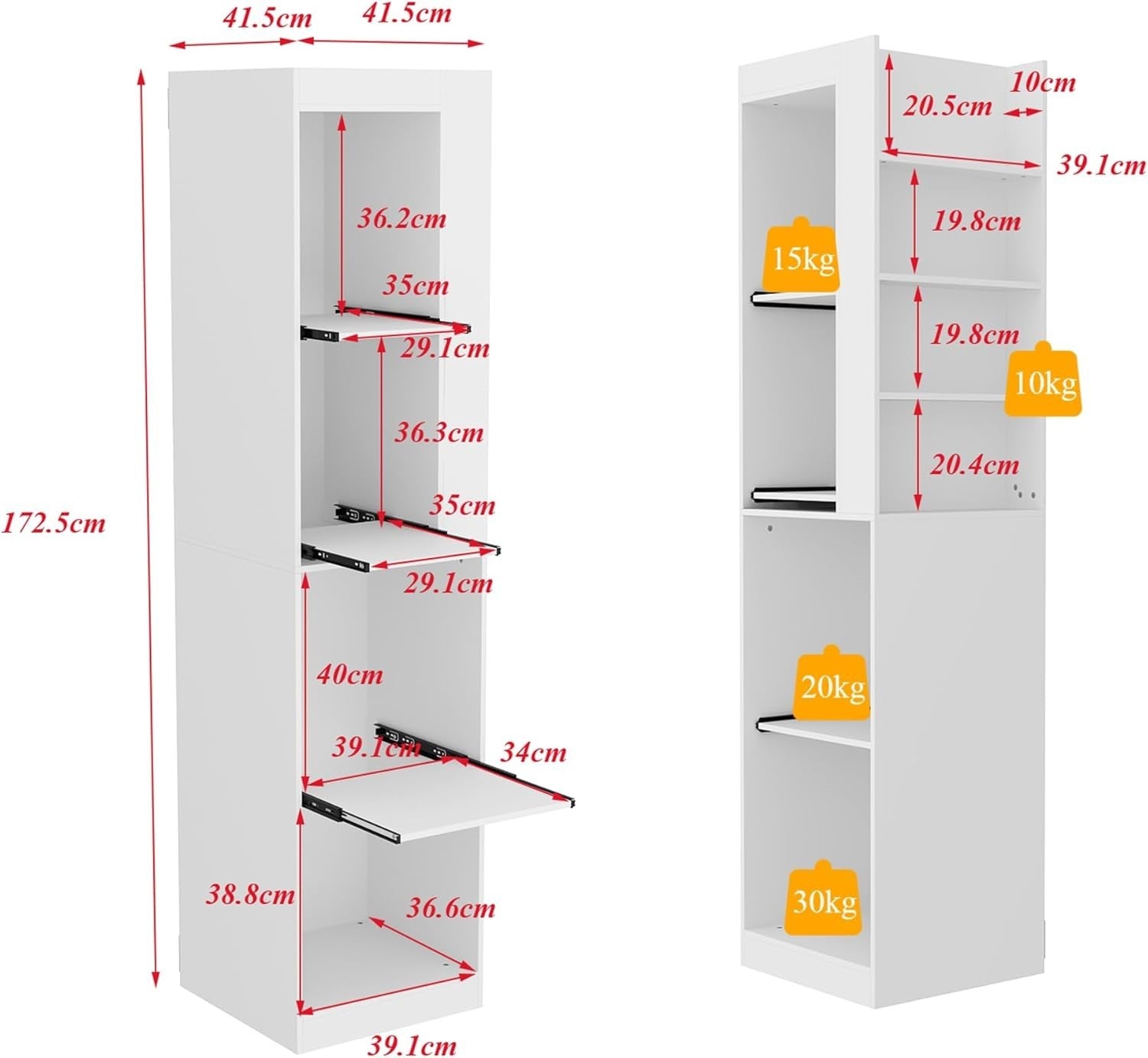 Tall Kitchen Cupboard White Sliding Drawer Pantry Storage Cabinet