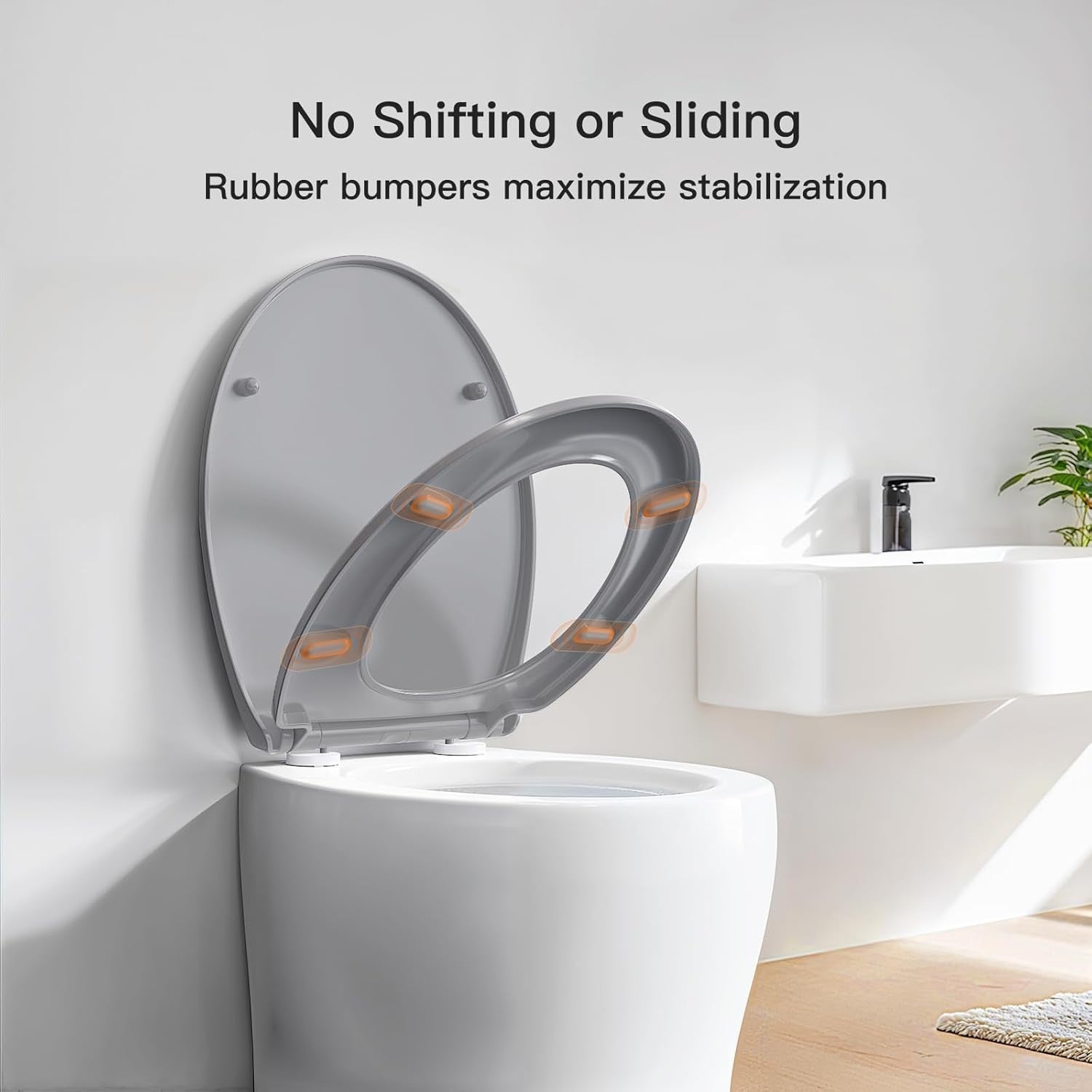 Soft Close Toilet Seat Top Fixing O Shape Grey Adjustable Hinges 44x37cm