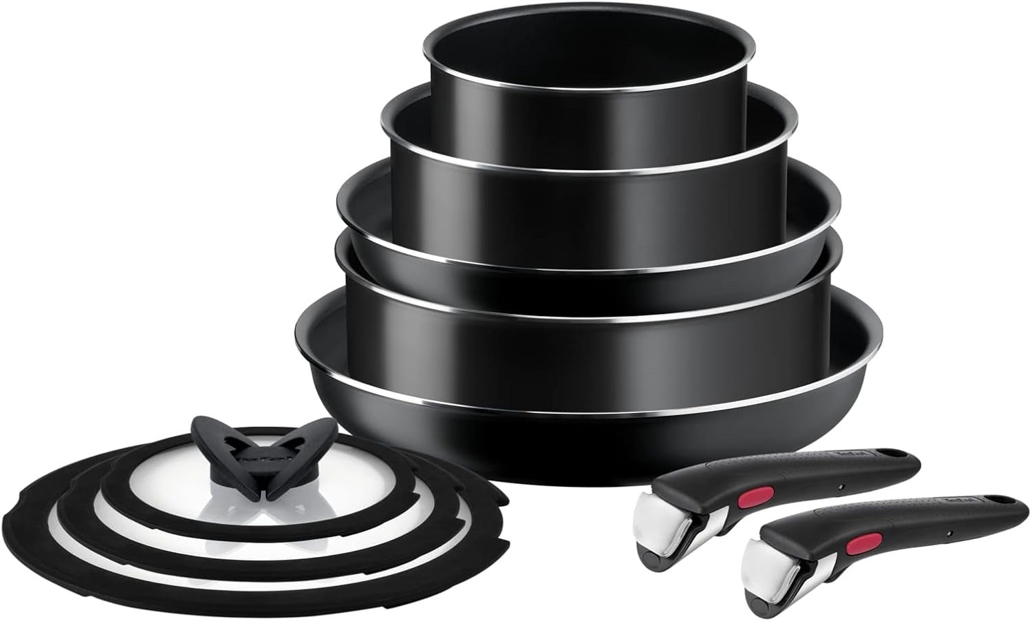 10pcs Non Stick Pots & Pans Cookware Set Stackable Easy Clean Removable Handle